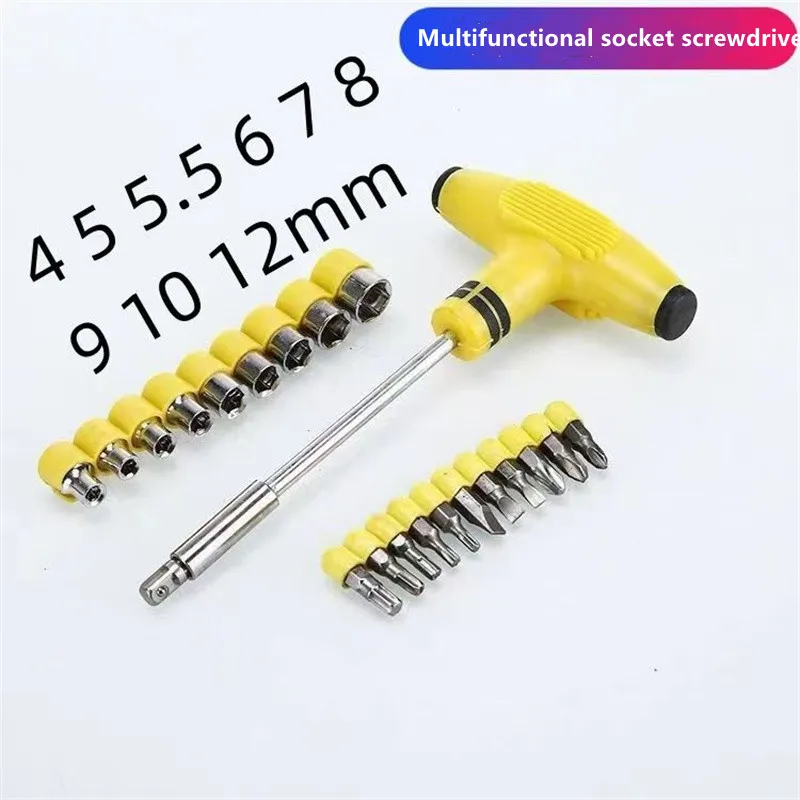 

11Pcs Multifunctional Magnetic Socket Screwdriver A Complete Set Of Household Universal Fast-adding T-shaped Hammers Tool Set