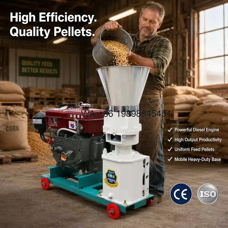 Wmwmnu High Output Powered Animal Feed Pellet Mill Mobile Poultry Cattle Fodder Processing Industrial