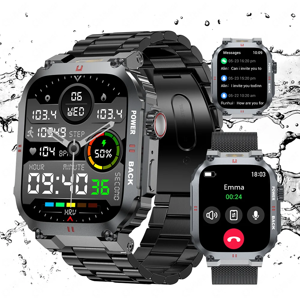 2025 Outdoor Men's Smart Watch 1.96'' HD Bluetooth Call Heart Rate Blood Oxygen Sports Mode Fitness Smartwatch For Android IOS
