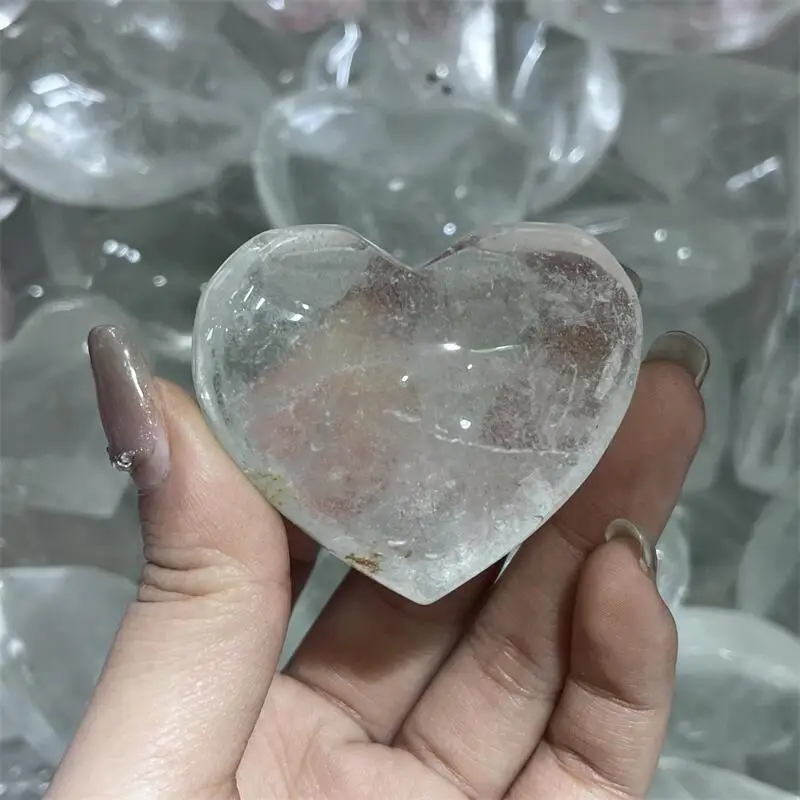 

600g Natural Clear Quartz Heart Carving Supplies Crystal Heart Beads DIY Charms For Women Jewelry Gift 1PCS