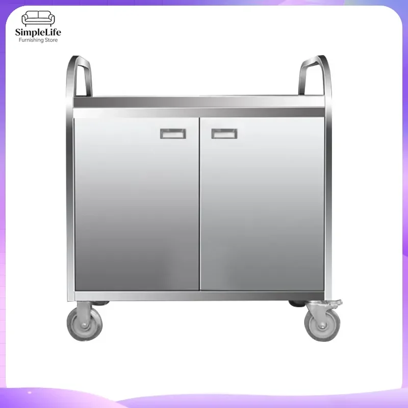Stainless Steel Kitchen Cart with Door Rolling Utility Cart for Cooking Food Prep Storage Heavy Duty Restaurant Bar Hotel