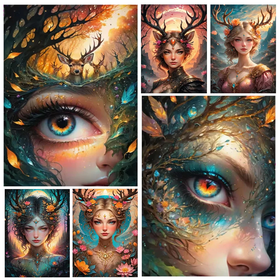 5D Deer Elf Girl Fairy Dust Diamond Painting Kit Full quare Diamond Embroidery Cross Stitch Diamond Art Crystal Home Decoration