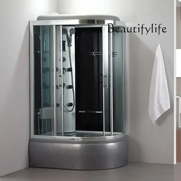 

Doccia, bagno integrato, bagno, vasca da bagno e vasca a ventaglio ad arco vapore, la stanza in vetro temperato