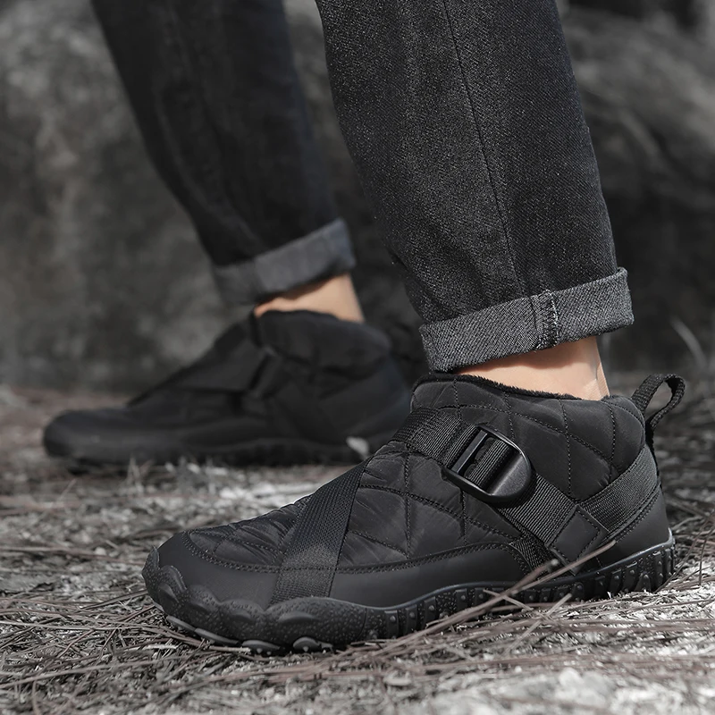 Men's Winter Boots - Waterproof Hiking Shoes Casual Hiking Shoes - Fur Collar Quilted Ankle Boots Suitable for Walking Traveling