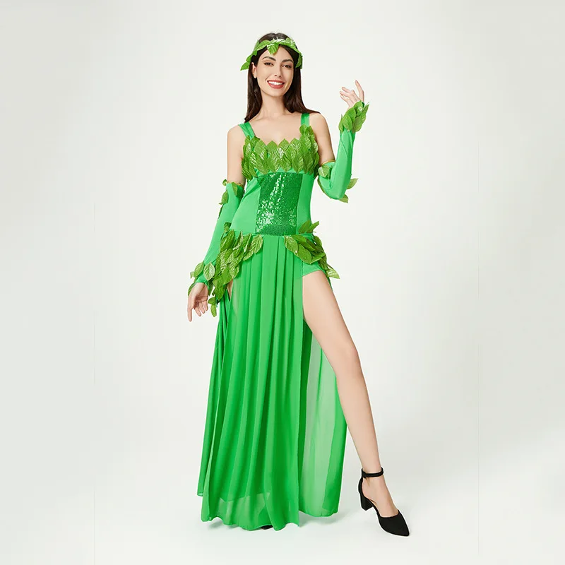 

Halloween Fairy Tale Character Role-playing Costume Forest Elf Flower Fairy Stage Performance Clothing Green Suspender Dress Set