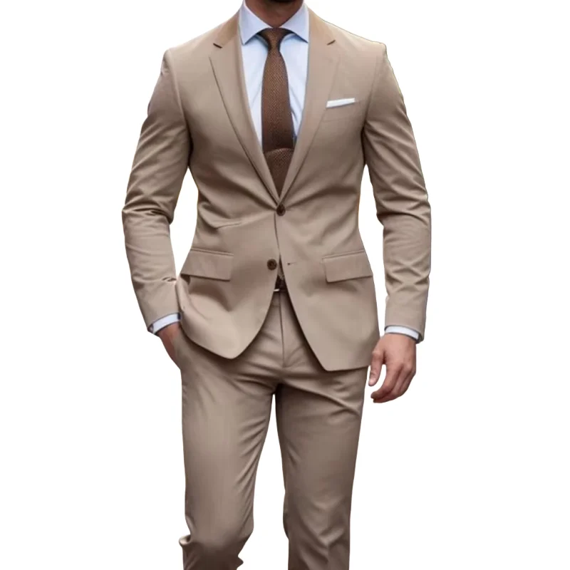 Light Brown Man Suits Tailor Made Wedding Tuxedo Slim Fit Men Suit Notched Lapel Jacket with Pants 2 Pieces Set