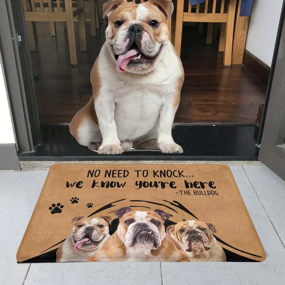 CLOOCL No Need To Knock English Bulldog Doormat 3D Print Pet Dog Doormat Non Slip Floor Mat Decor Porch Doormat Drop Shipping