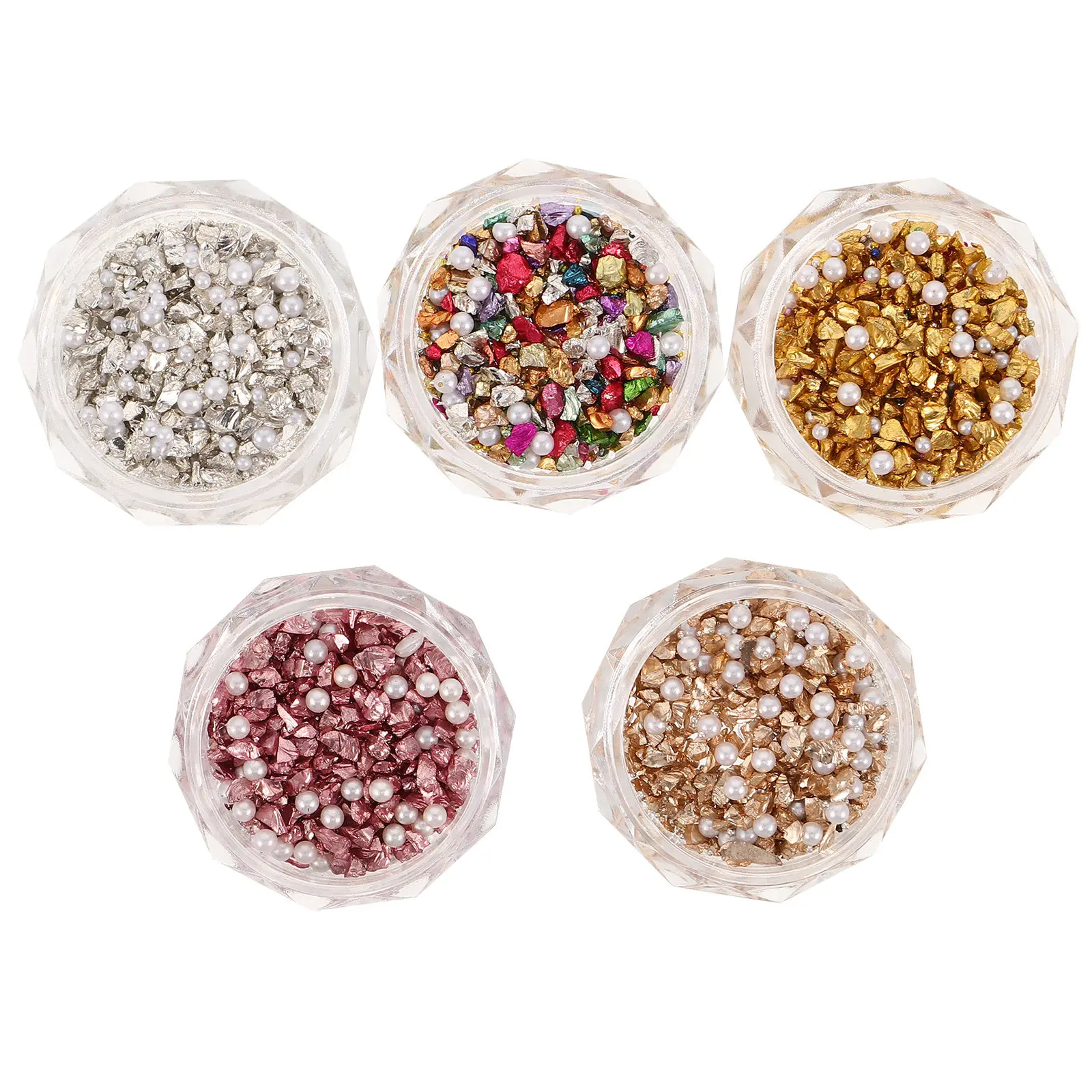 

10 Boxes Crushed Stone Nail Decorations Multicolor Shimmering Gold Silver Pink Iridescent Irregular Shapes 3D Nail Art