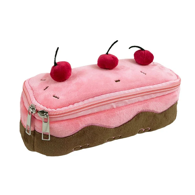 Sweet Plush Cherry Cake Pencil Case Pencil Pouch Large Capacity School Supplies Pen Bag And Stationery Box