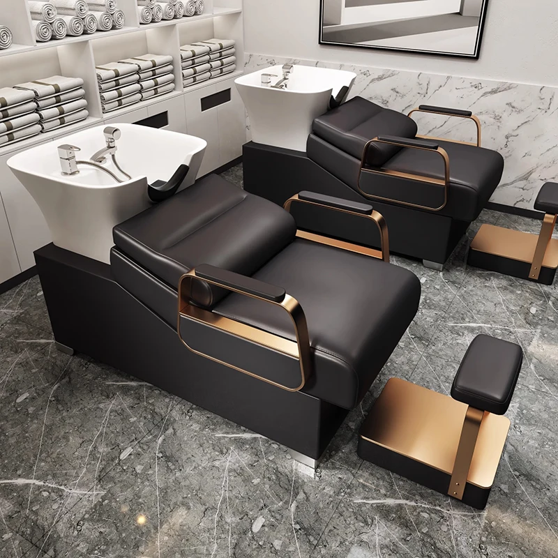 

Semi Reclining Style Shampoo Chair Minimalist Comfortable Hair Washing Chairceramic Basin Ceramic Basin Salon Furniture