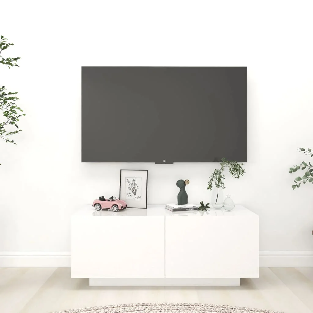 Bright white TV cabinet 100x35x40 cm chintered