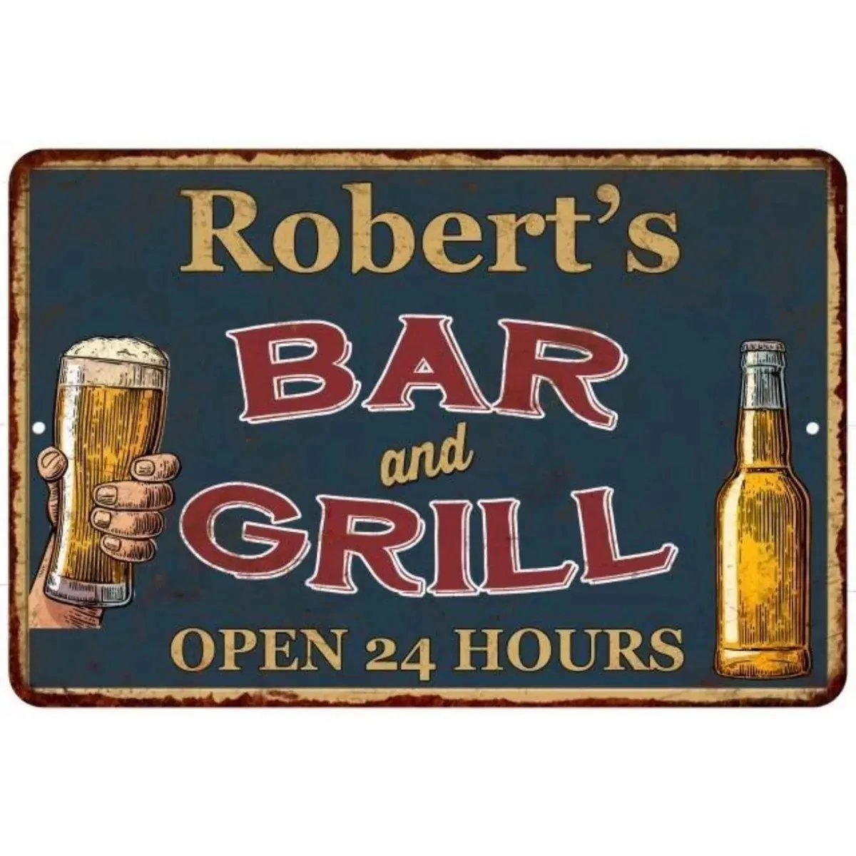 Custom Text Bar & Grill Metal Sign Vintage Waterproof Dustproof Home Bar Wall Decor Plaque