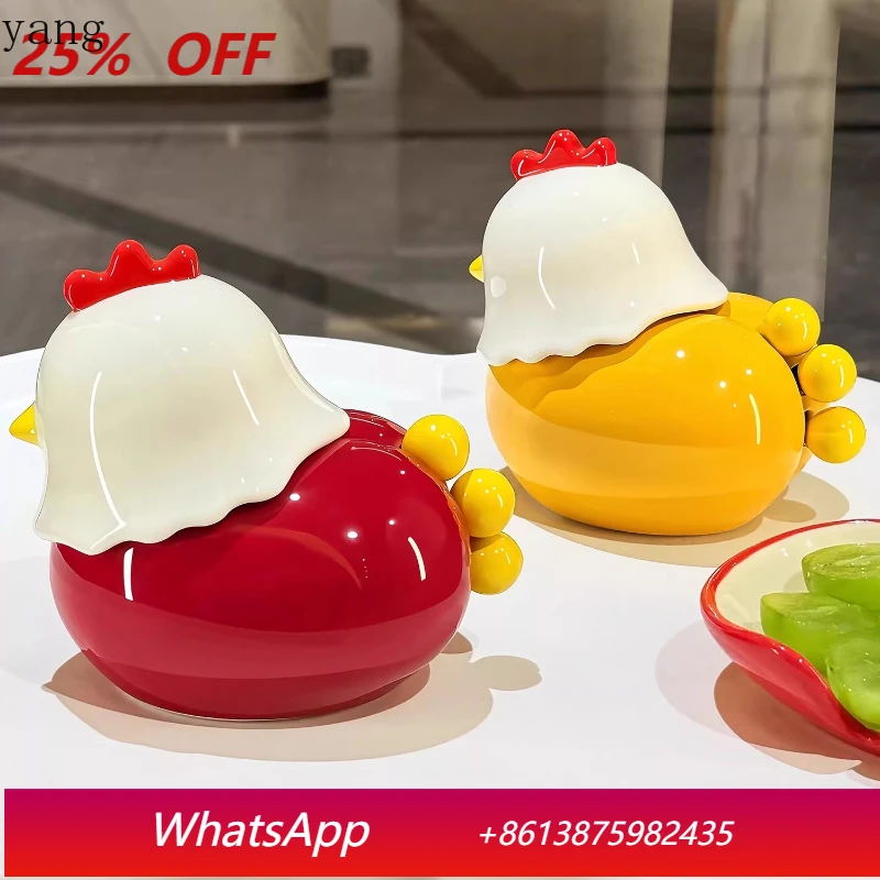 

LMM Chicken Ceramic Toothpick Box 2-in-1 Fruit Fork Set Cotton Stick Dental Floss Storage Box