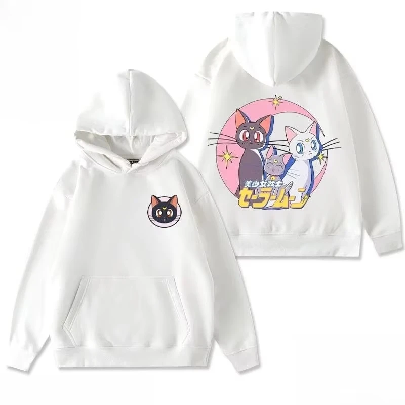 Miniso بحار القمر لطيف القط و تشيبي Tsukino Usagi هوديي الخريف الشتاء Kawaii أنيمي طباعة البلوز فضفاض معطف مقنع عادية #2