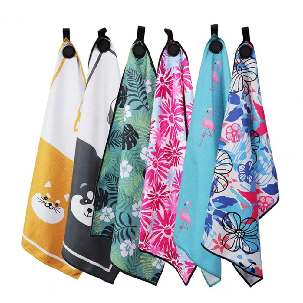 Golf Towel Magnetic Microfiber Waffle Golf Bag Towel Printed Golf Ball Cleaner Wet and Dry Dual Cleaning Towel 골프용품 악세사리