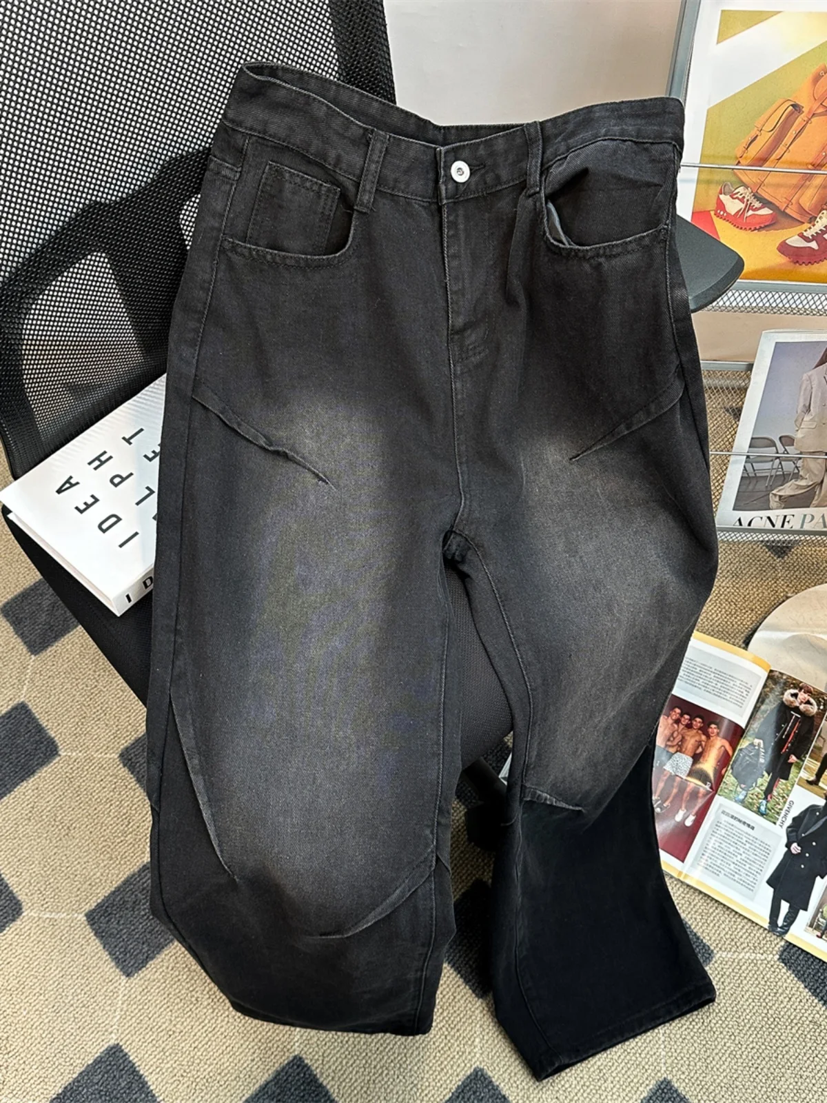 

Мужские джинсы в стиле ретро, осенняя новинка, с дизайнерскими вставками, свободные, прямые, в стиле INS, модные, широкие брюки в уличном стиле