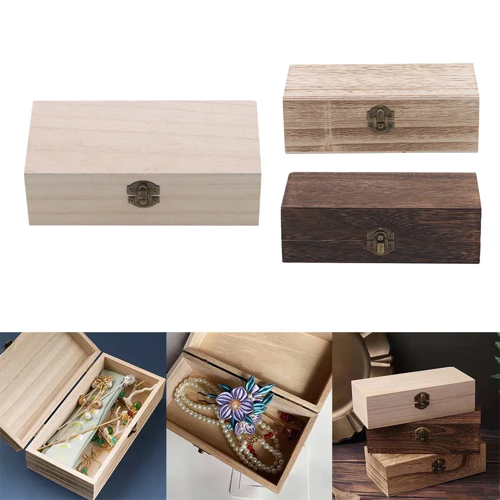 Retro Locking Wood Storage Box Decorative Case For Home Or Office Wooden Box With Hinged Lid Keepsake Holder With Lock