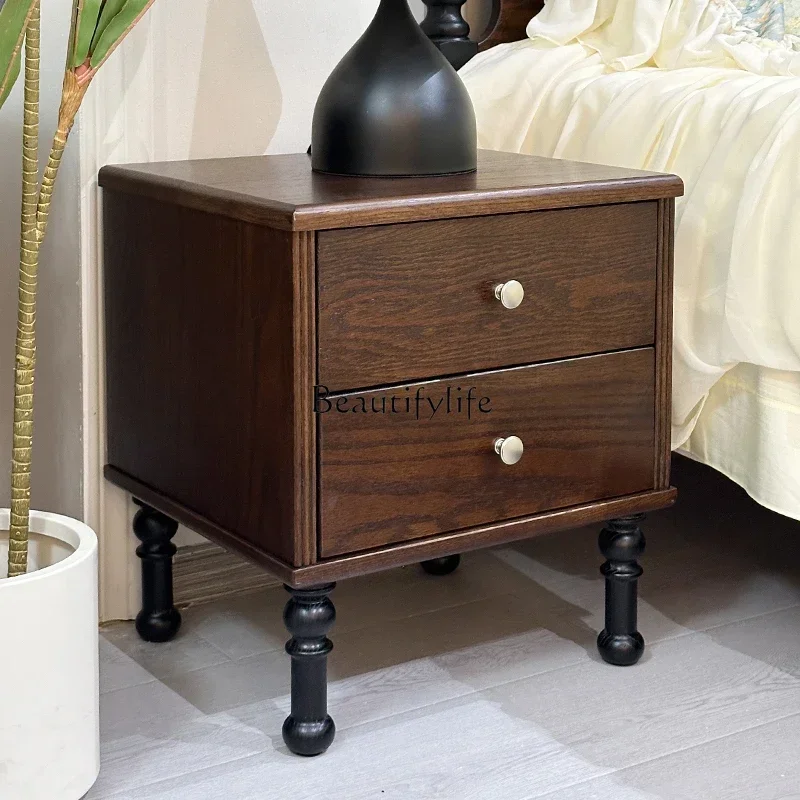 

3American Style Pure Solid Wood Bedside Table Bedroom Storage Cabinet French Simple Double Drawer
