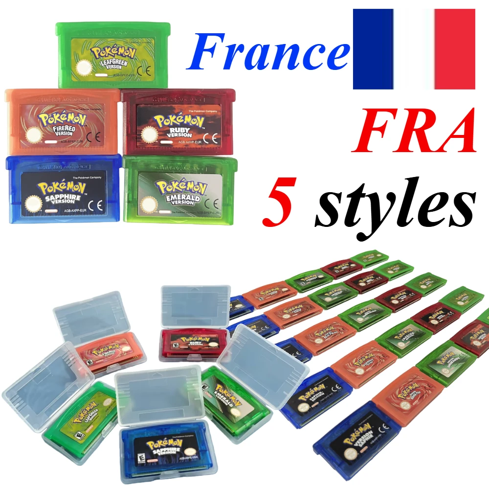 

Игровые картриджи Pokemon 5 Styles (Французская версия GBA) E Meraude, Rubis, Saphir, Green and Red, Leaf Flame для Boy Advance, GBA SP, NDS
