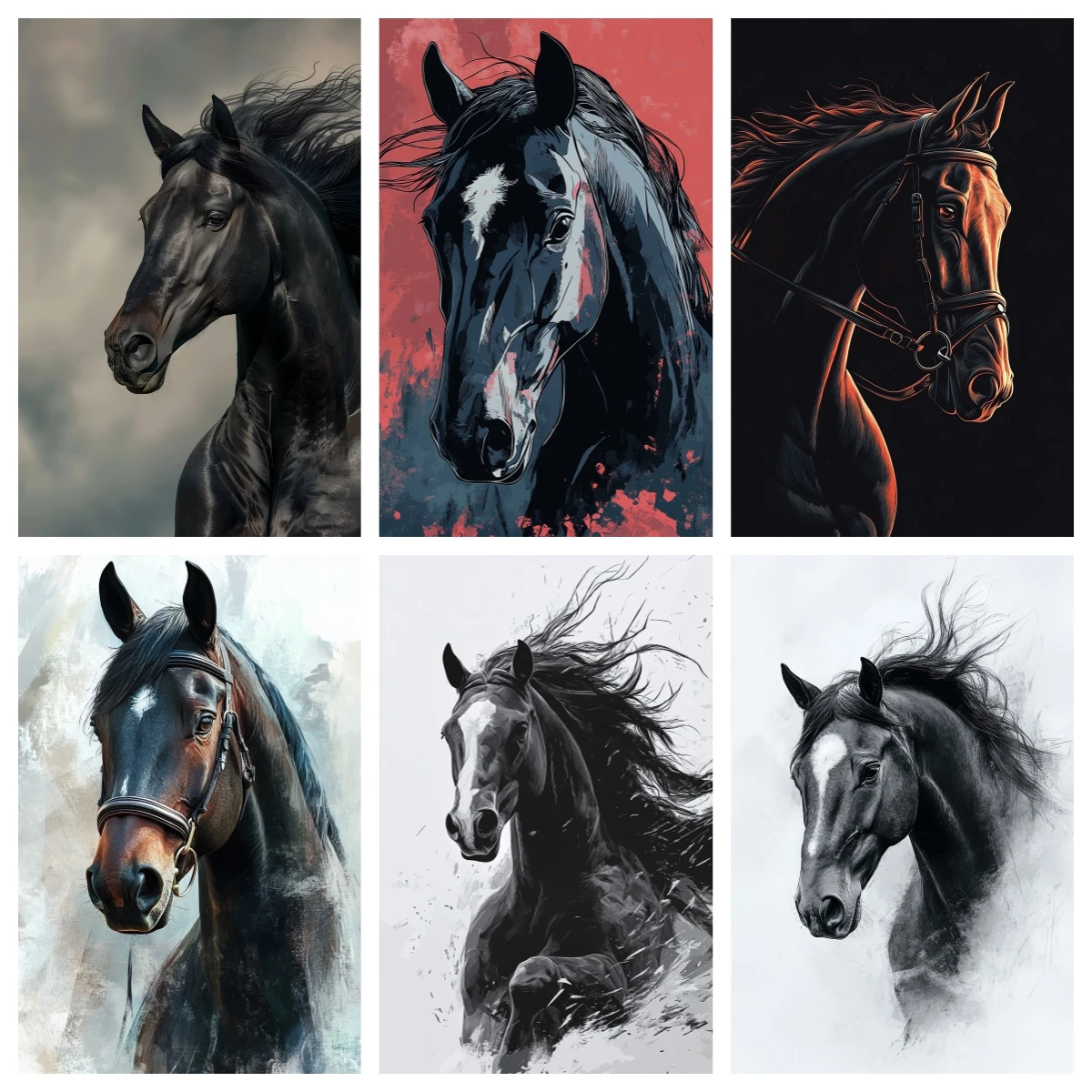 

Modern Horses Head Black Horses Posters Canvas Painting Wall Art Print Pictures Bedroom Living Room Interior Home Decoration