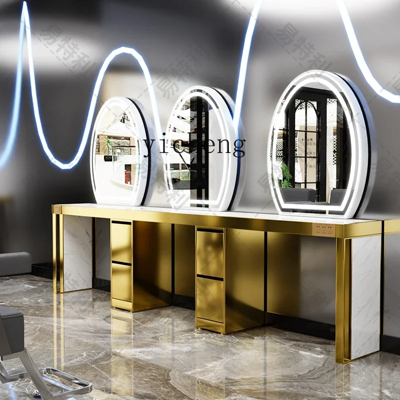 PP  hair salon special mirror table perm and dyeing area with desktop barber shop, hair salon mirror cabinet integrated