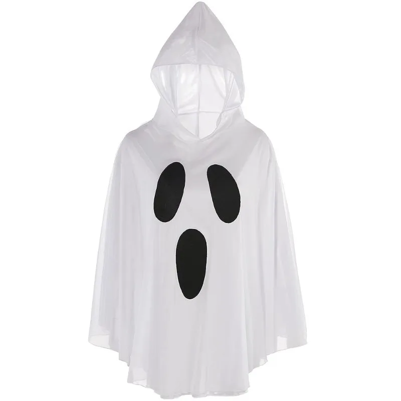 Halloween White Ghost Cosplay Costume Girls Boys Cloak with Hood Adult Men Women Elf Cos Cape for Carnival Party