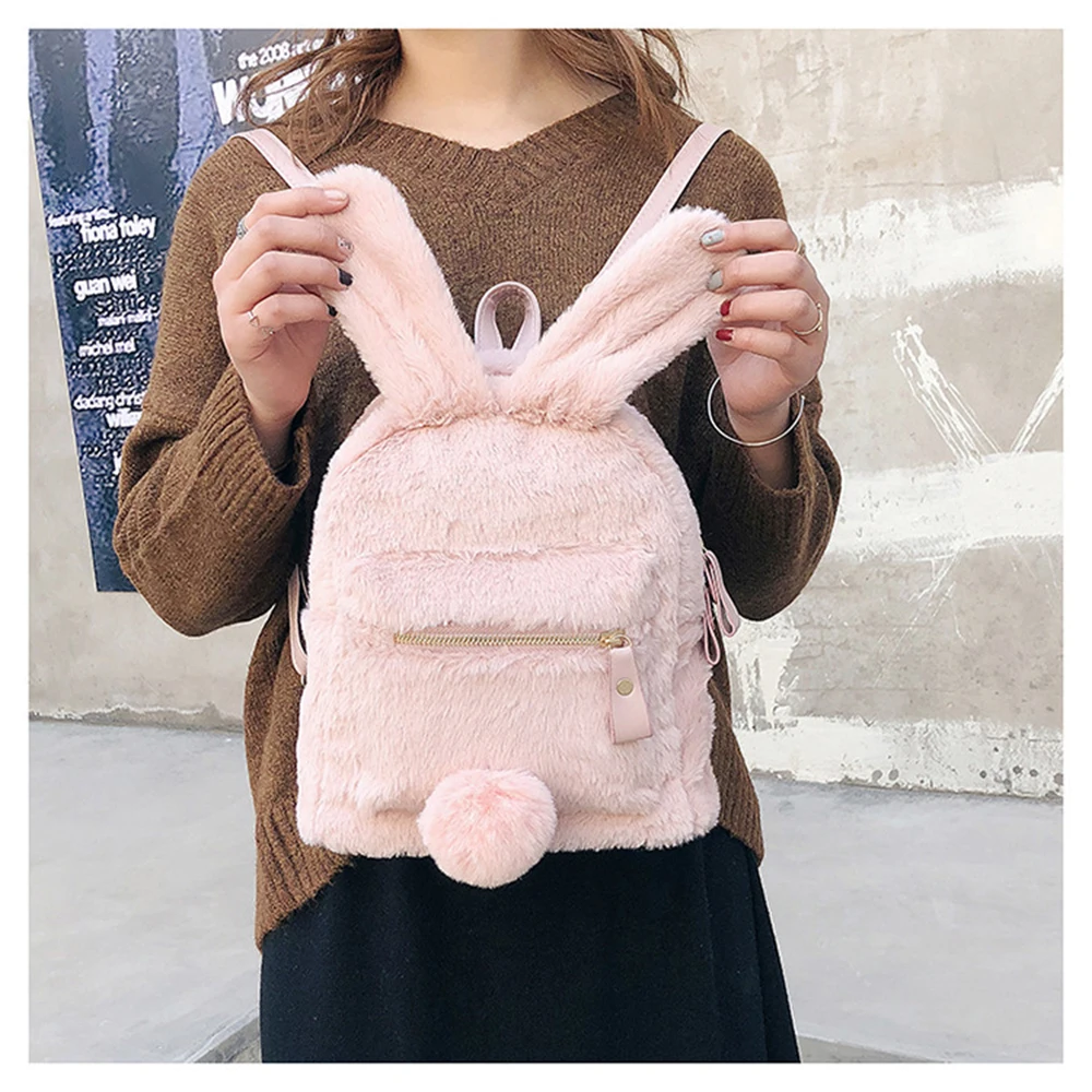 Personalized Customized Rabbit Ears Autumn and Winter New Solid Color Cartoon Backpack Embroidered Plush Cute Travel Gift Bag