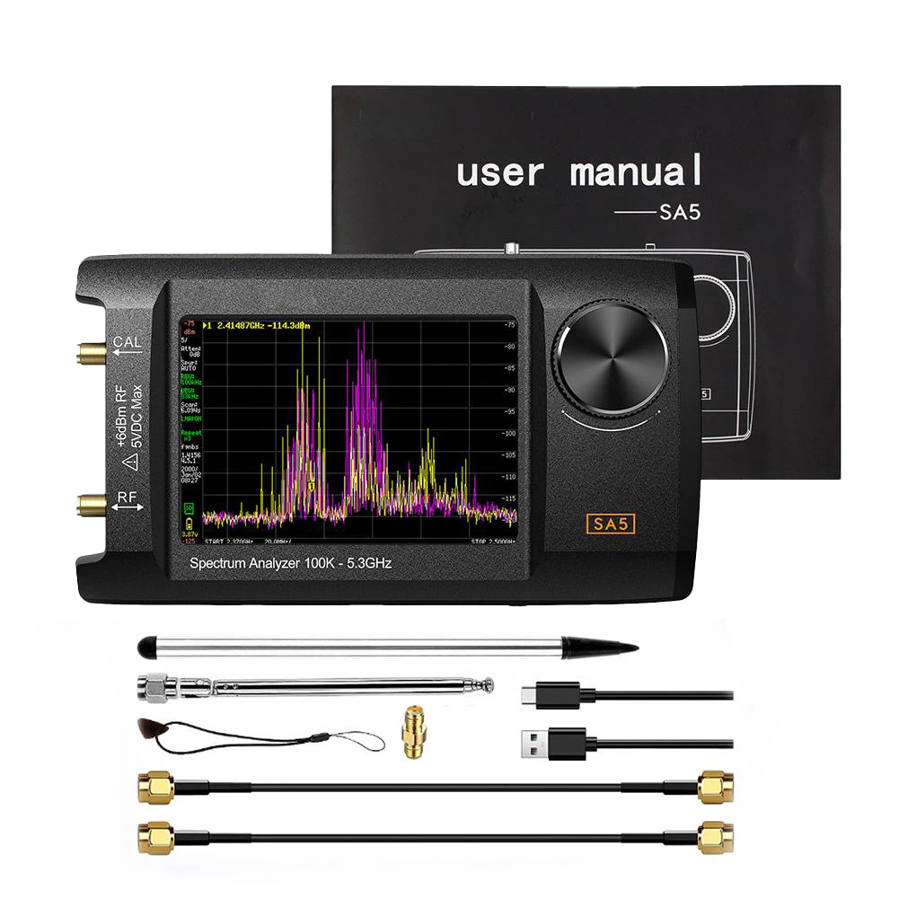 4-inch IPS LCD SA5 Multi-function Handheld Spectrum Analyzer 100k-5.3GHz 2-in-1 RF Signal Generator 5000mAh Battery 32GB Card