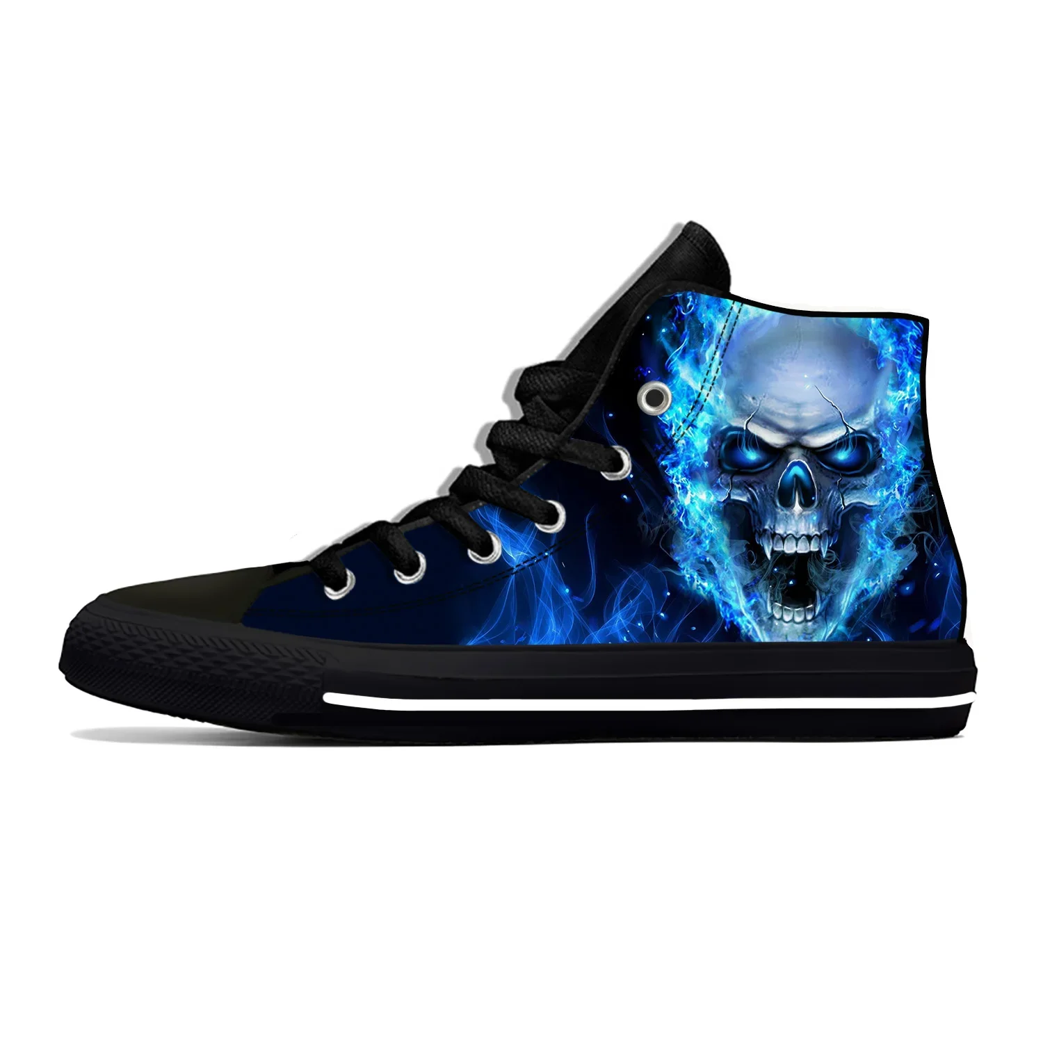 Fire Flame Flaming Skull Sketelon moda popolare scarpe di stoffa Casual High Top leggero traspirante stampa 3D uomo donna Sneakers