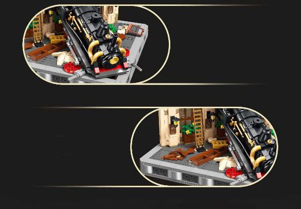Unfallstelle Baustein-Spielset Eisenbahn-Konstruktionsset Entgleiseter Dampfzug Lernspielzeug Sammlerstück für Geschenke – Detail 3