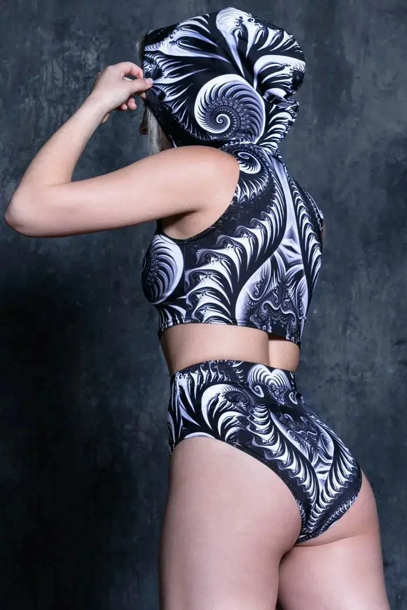 Cyber Gothic Sexy Hooded Crop Hooded Top Briefs Bikini Women Summer Swimwear Tops Streetwear Punk Slim Swimsuit
