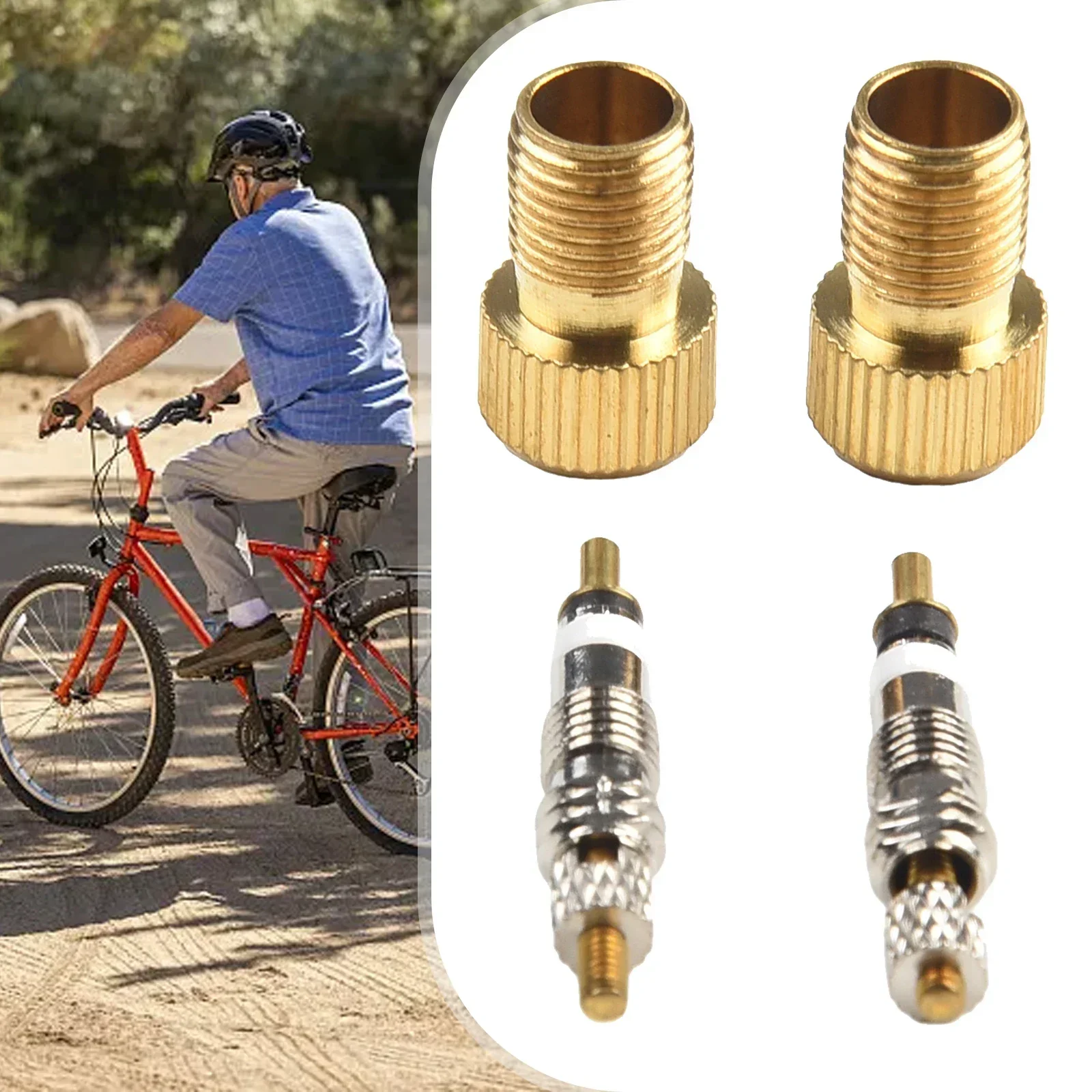 Bike Presta Valve Cores Plus Brass Adaptor Presta To -Schrader Pump Connector MTB Road Bicycle Wheel Gas Nozzle Tube Repair Tool