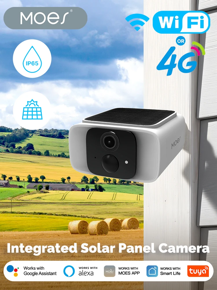 MOES Tuya WiFi/4G Smart Solar Power Panel Integrierte Kamera IP65 Wasserdichte APP Überwachung Bewegungserkennung Unterstützung Alexa Google