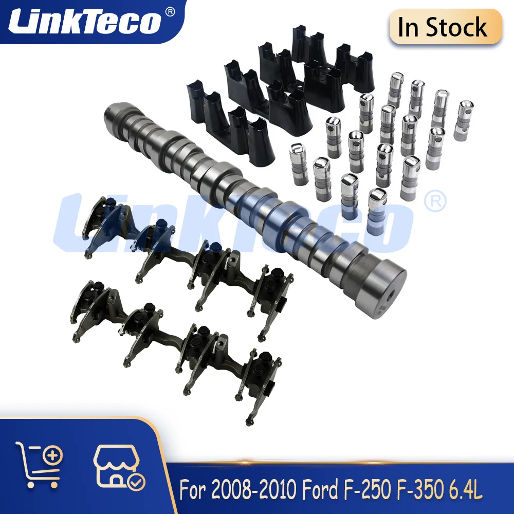 Árbol de levas del motor + 16 elevadores de válvulas y kit de guía + 8 balancines y pedestales para 6.4 L 2008-2010 Ford F-250 F-350 F-450 Super Duty