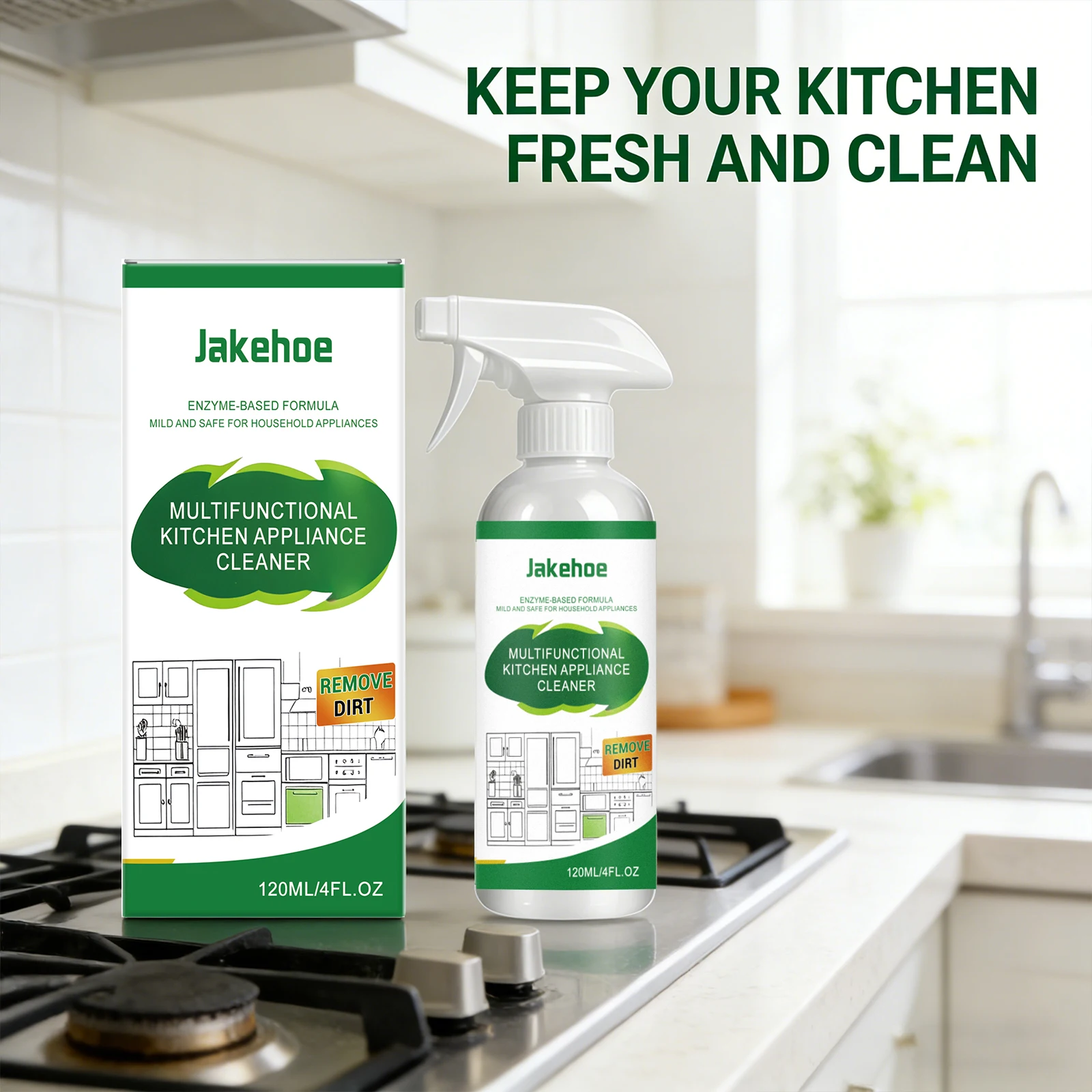 

﻿JAKEHOE Kitchen Appliance Cleaner Enzyme-Based Formula Removing Heavy Oil Stain Polishing Restore Luster Multi Purpose Cleaner
