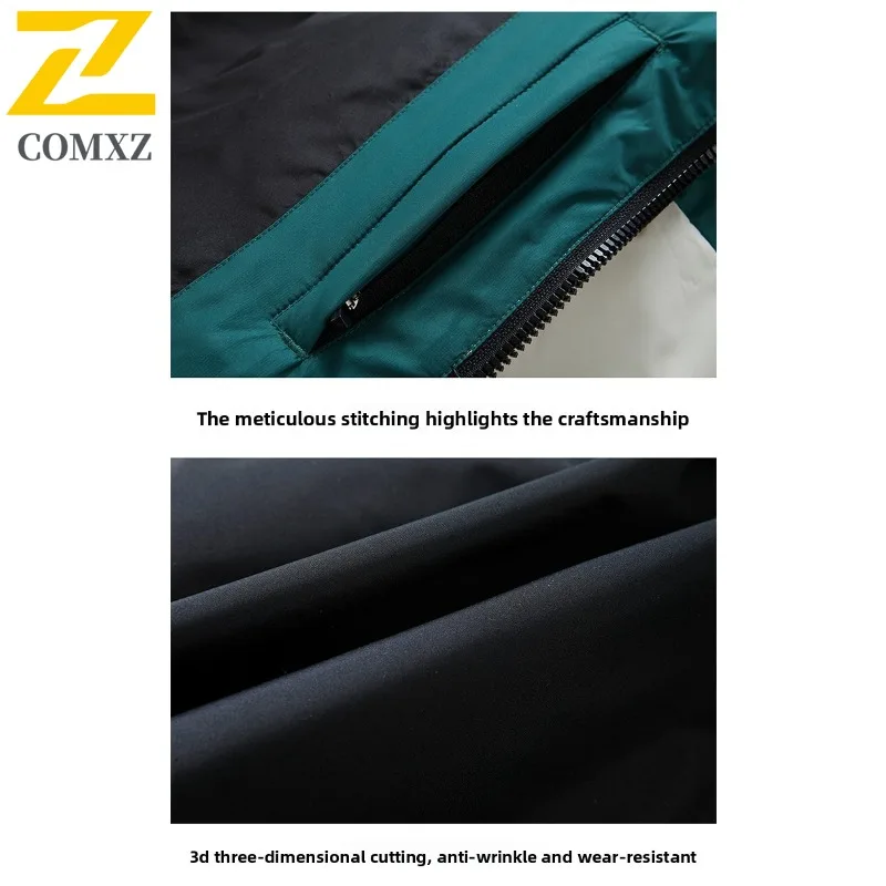 COMXZ Warm Down Jacket Stand Collar Color Block Handsome Camping Quilted Jacket 2025 Lightweight Streetwear Men's Winter Jacket