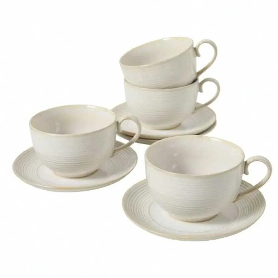 

12Oz Coffee Cups With Saucers Ceramic Espro Cup Set Of 4 Cappuccino Cups Set Tea Mugs And Saucer Microwave Dishwasher Drinkware