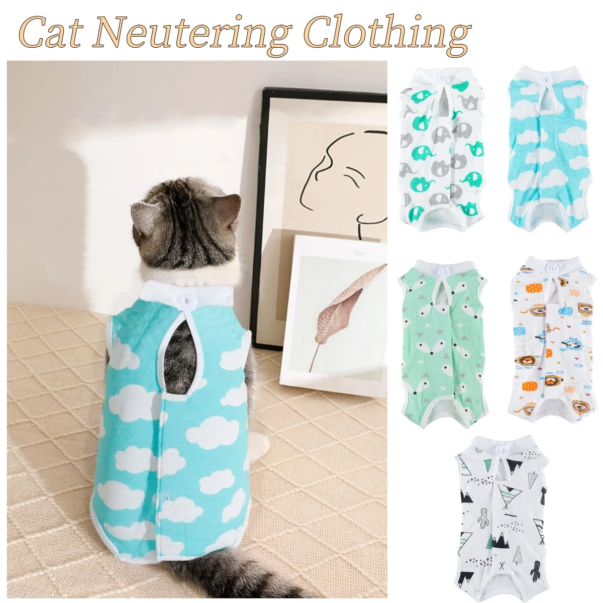 Animal impressão gato anti-ligo esterilização terno puro algodão pet colete roupas para filhote de cachorro gato desmame terno cirurgia recuperação roupas