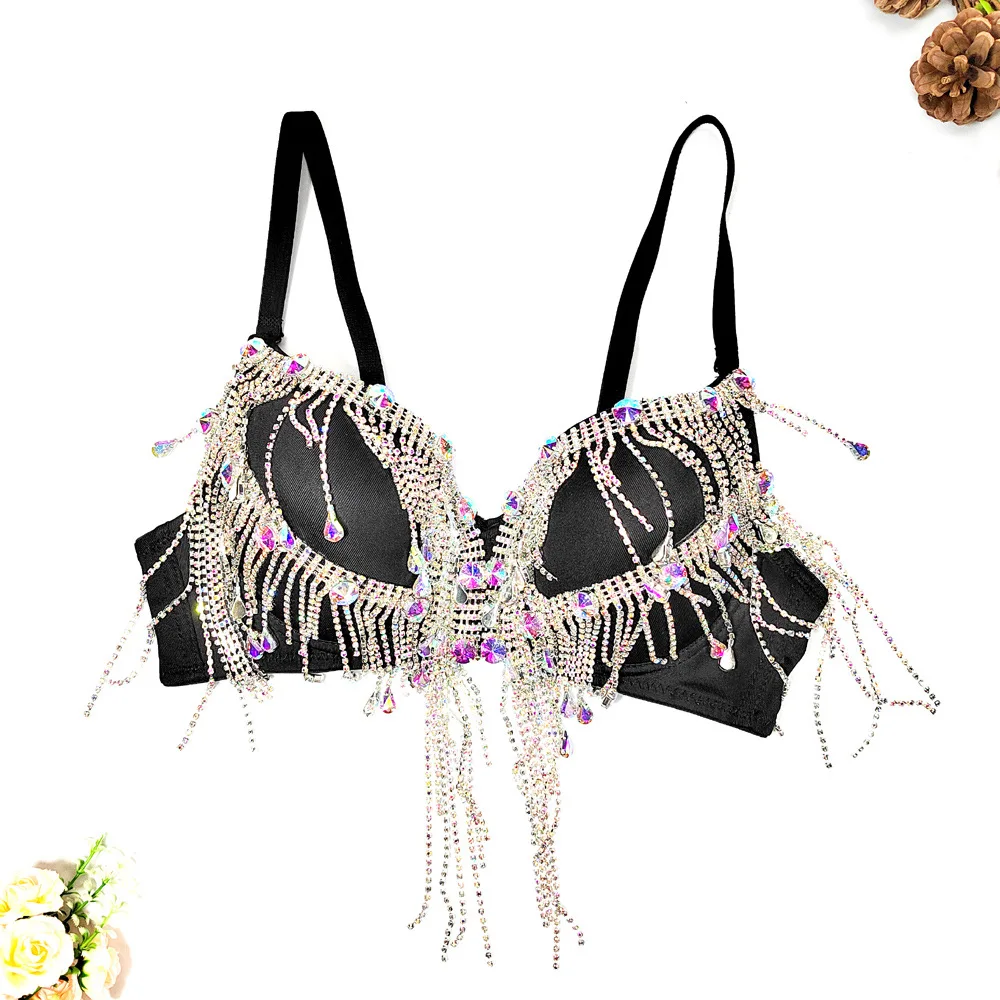 

Bohemian Crystal Bralette Top - Handcrafted Fringe Detail Bustier for Special Occasions Women's Fashion Triangle Cup Bustier