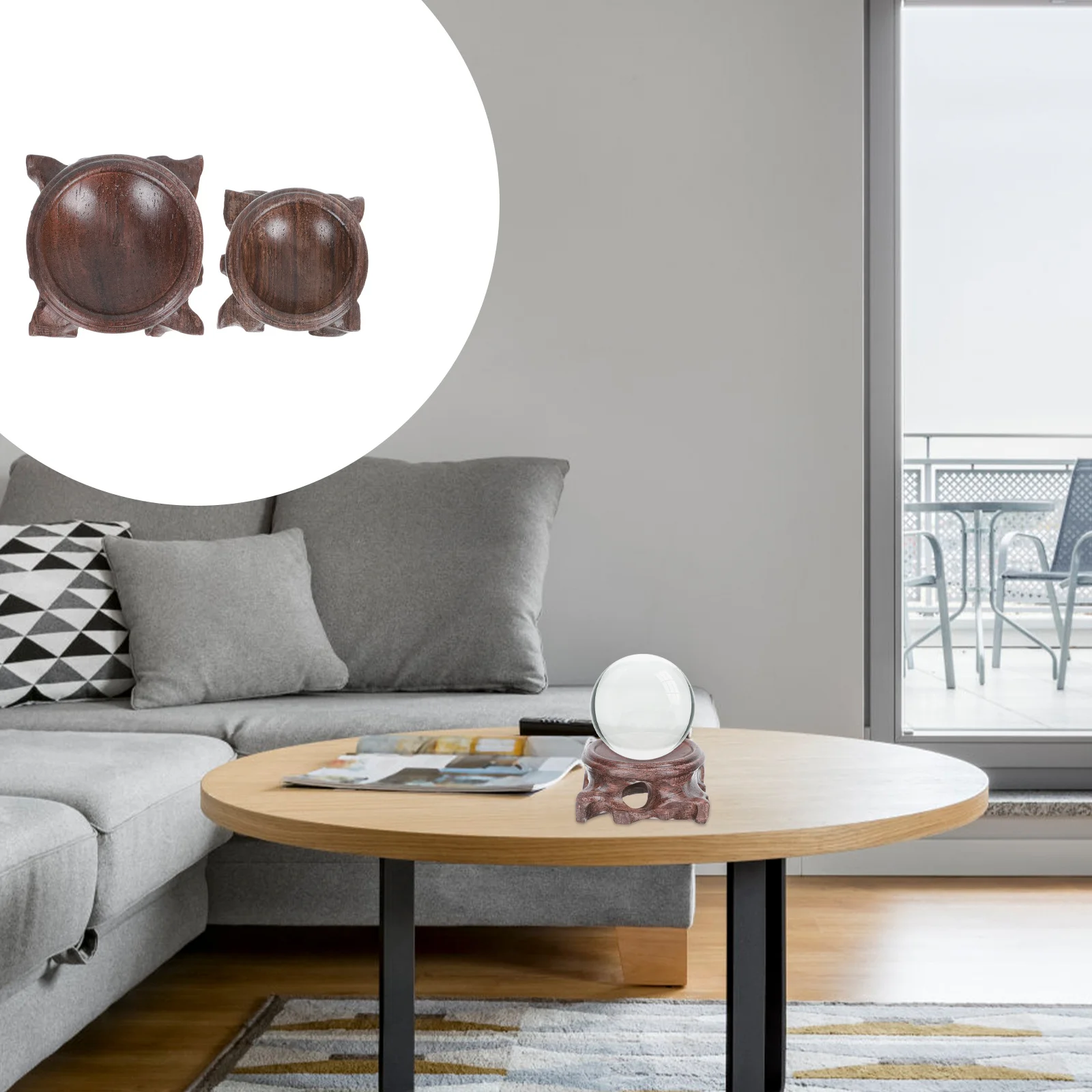 

2pcs Solid Wood Base For Crystal Balls Natural Wooden Display Stand Decorative Craft Adornment Vintage Gourd Carving Holder