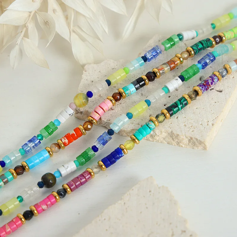 TOFFLO Stainless Steel Jewelry Colorful Natural Stone Handmade Beaded Necklace For Women's Fashionable Collarbone Chain BSP1656