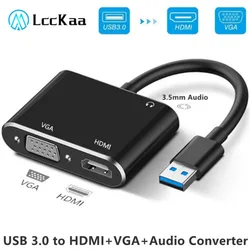 LccKaa USB 3.0 to HDMI-compatible VGA Adapter for 2 in1 USB 3.0 to HDMI-compatible VGA Converter for MacBook Windows 7/8/10 OS