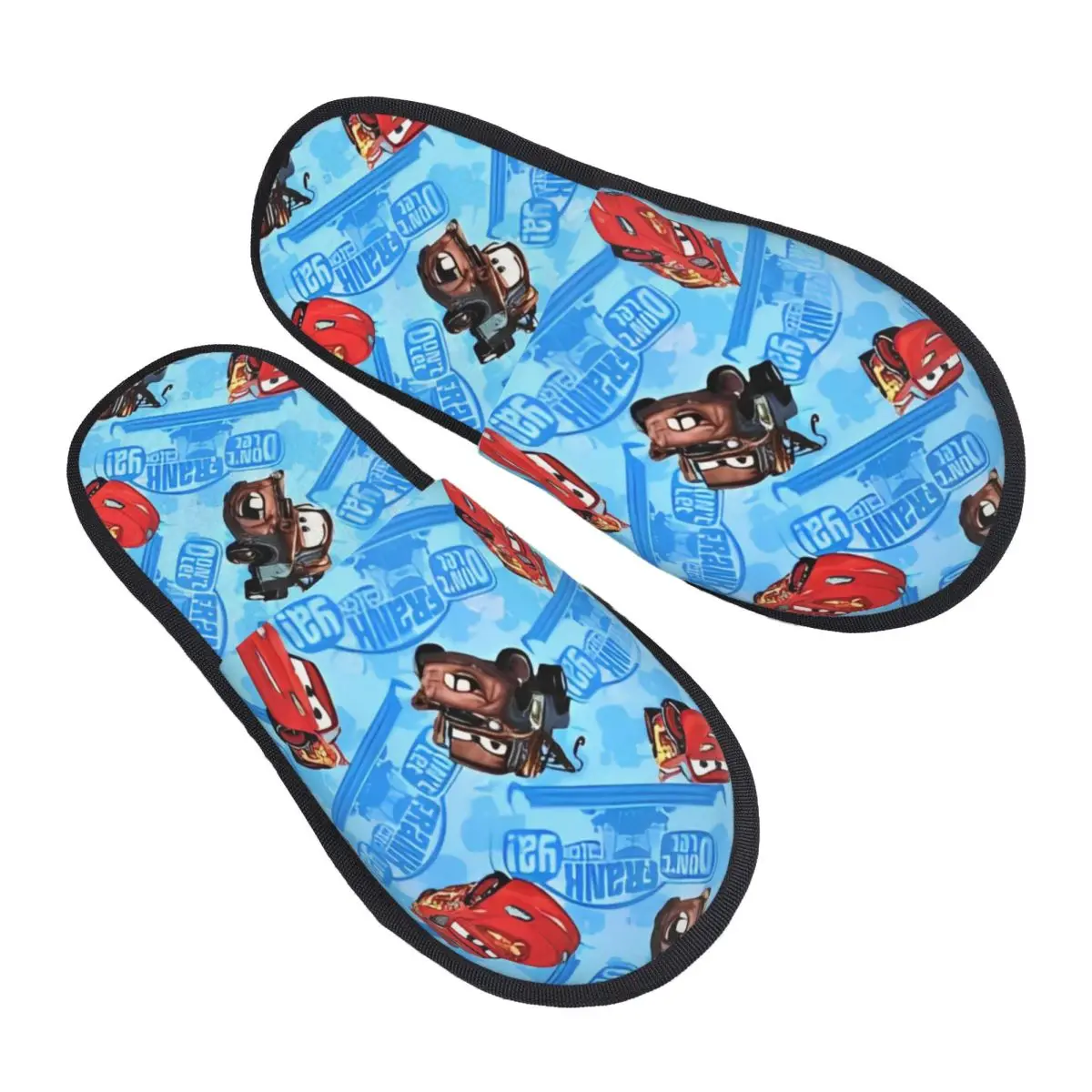 Lightning Mcqueen And Sally Furry Slippers Anti Slip Cozy Memory Foam Slides Living Room