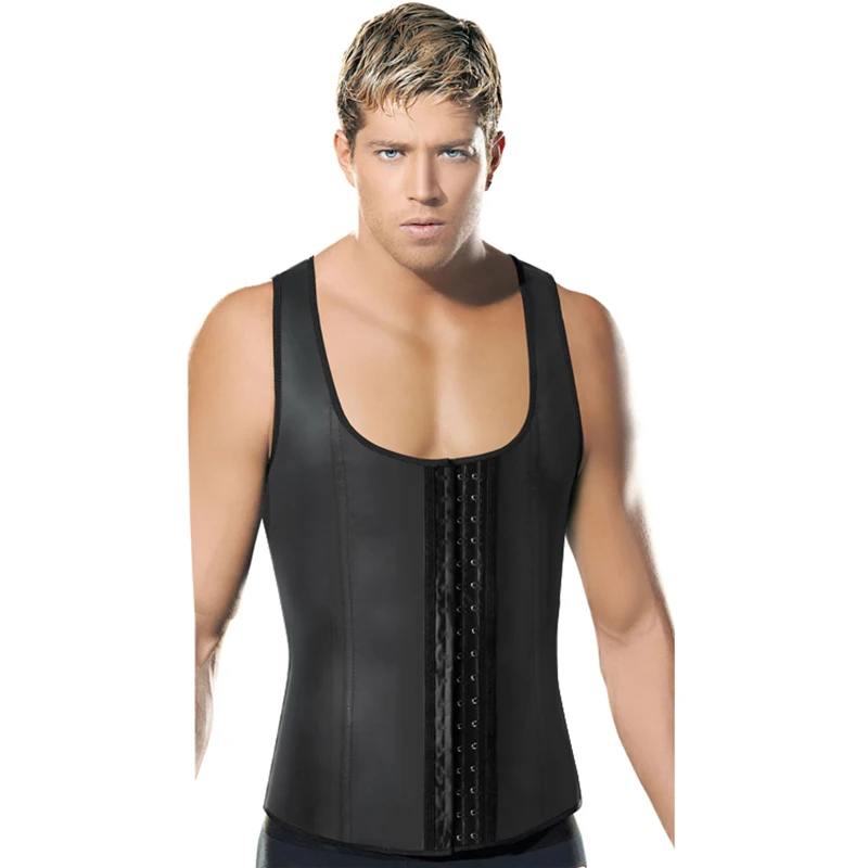 Aismz Men's Dream Vine Latex Waist Trainer Vest For Men Black Waist Cincher Firm Tummy Slimming Male Corset Belly Body Shaper