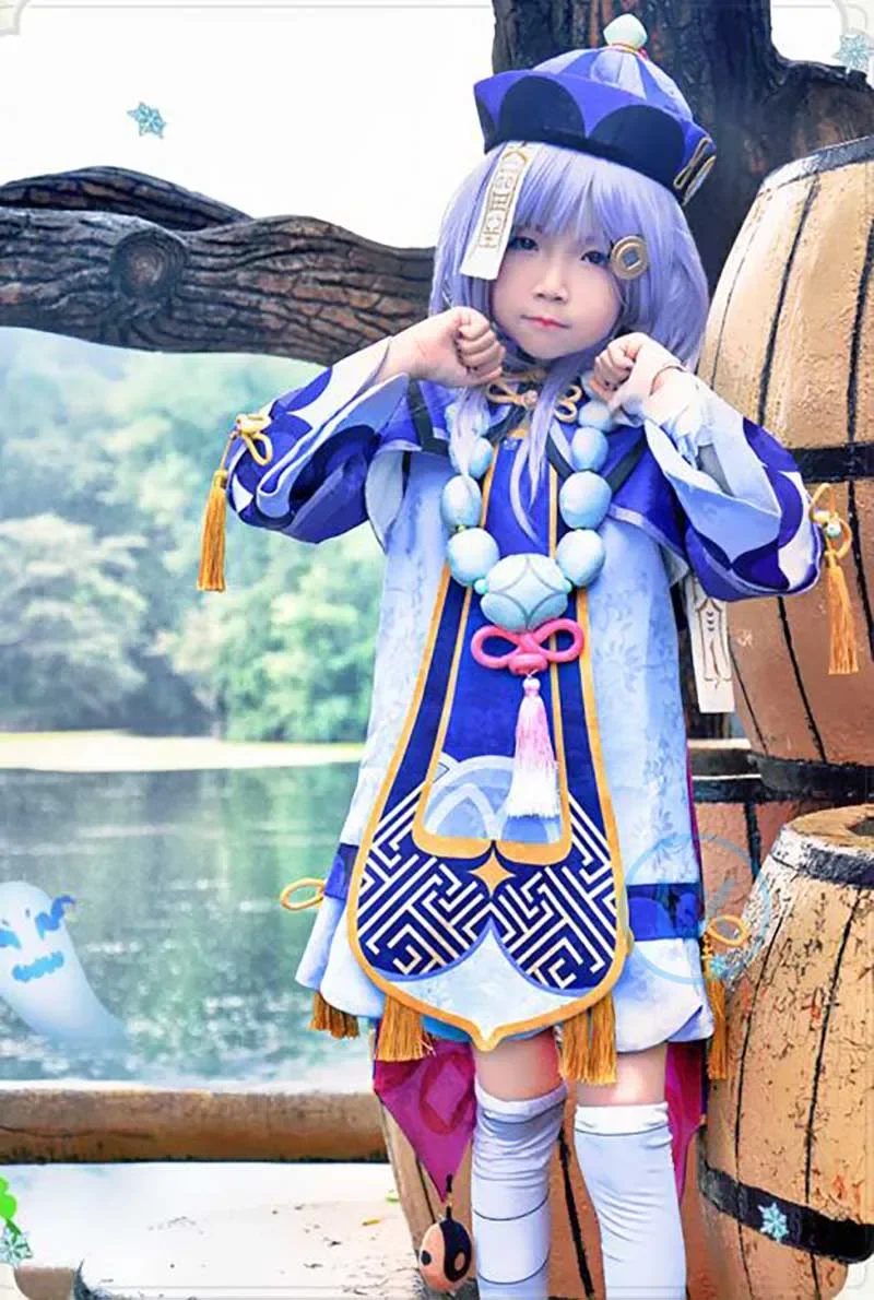 

For Kids!Anime Game Genshin Impact Project Qiqi Cosplay Costume Zombie Children Girls Dress Set Halloween Clothes Christmas