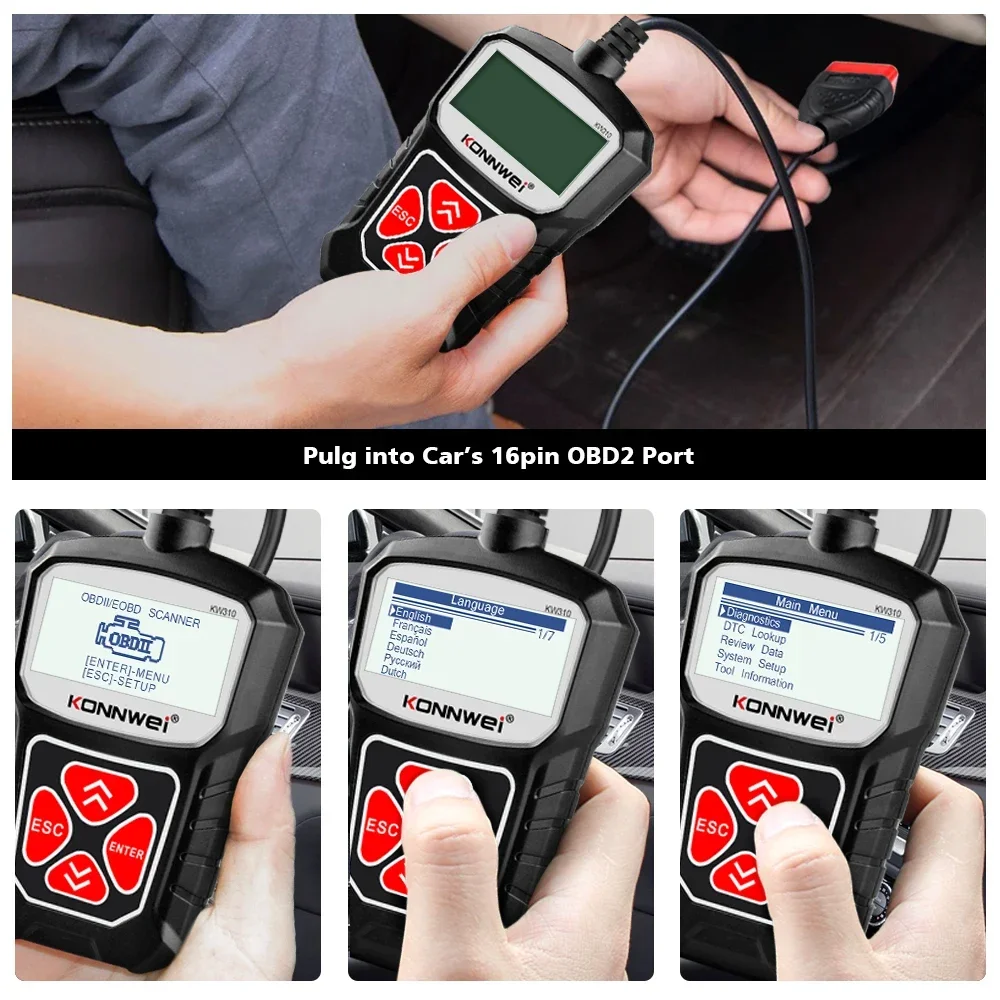2026 Useful KONNWEI KW310 OBD2 Scanner Auto Diagnostic Tools OBDII EOBD Code Reader for 12V Car DiagnosIs PK CR3001 CR3008  ELM view 5