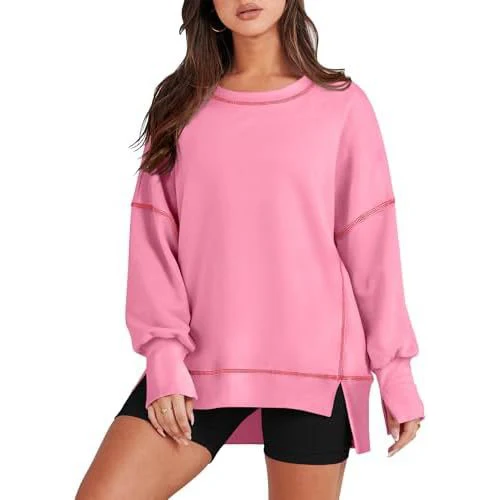 Women\'s Solid Color Block Pullover with Medium Stretch Round Neck and Regular Length Long Sleeves for Active Daily Life
