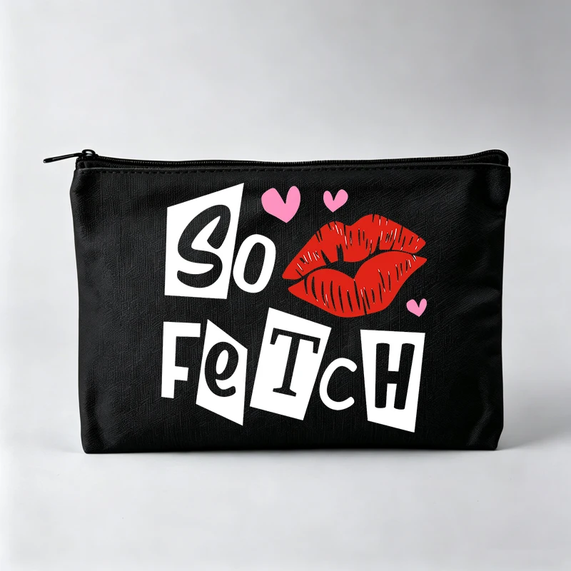 Women's Lip and Heart Graphic Makeup Bag with Slogan-Style Print, Casual Cosmetic Pouch for Daily Use