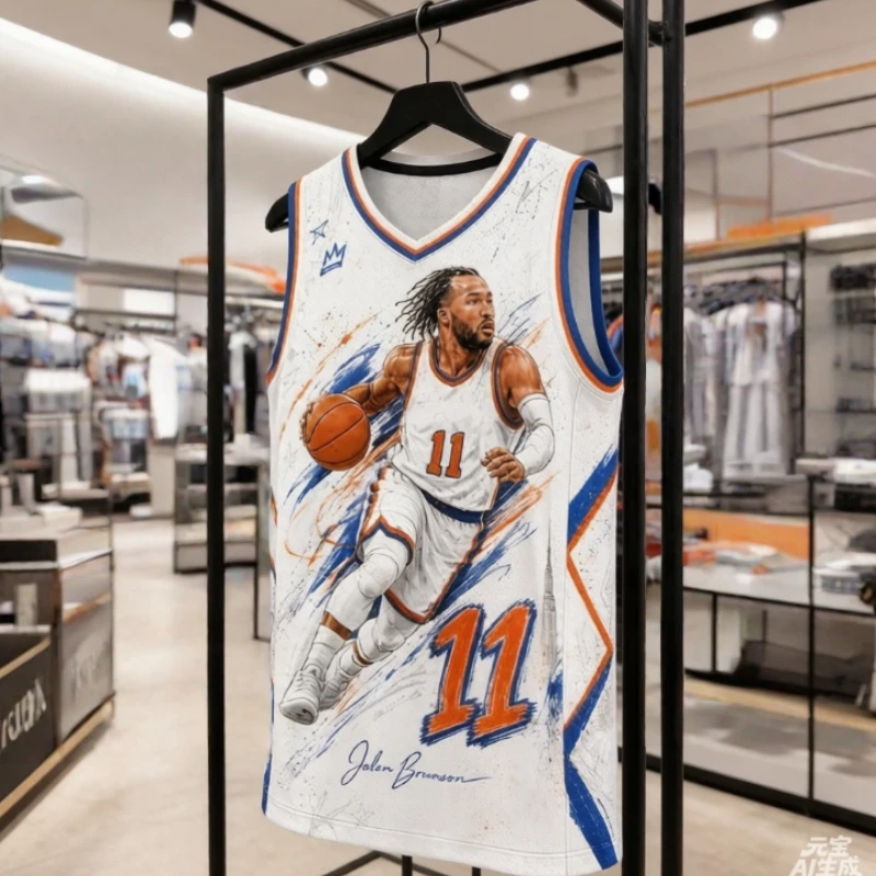 Family Match Brunson 11 New Summer Graffiti Basketball Shirt White Blue Orange Pattern Fan Tank Top Street Sports Tank Top