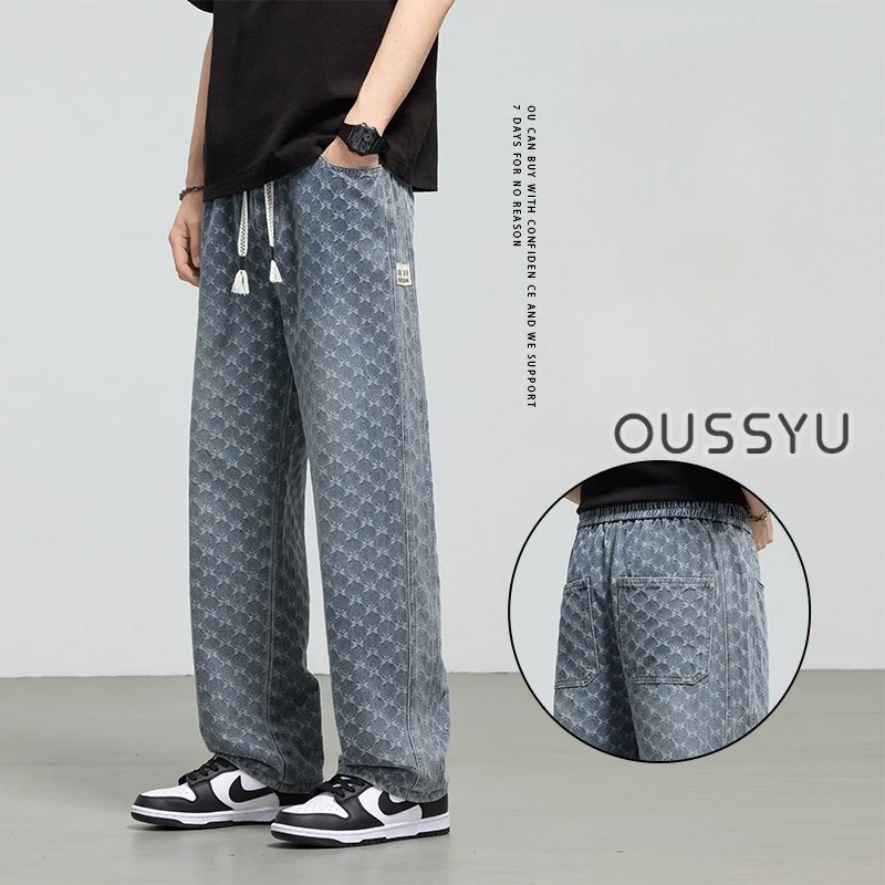 

Luxury Jacquard Men's Denim Jeans Spring Summer Loose Straight Streetwear Cotton Casual Trousers Male Y2K INS Brand Clothing
